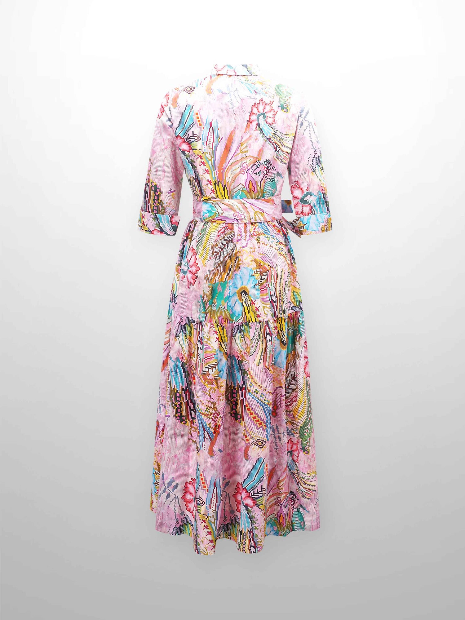 Printed Cotton Belted Shirtdress-Kaleidoscope