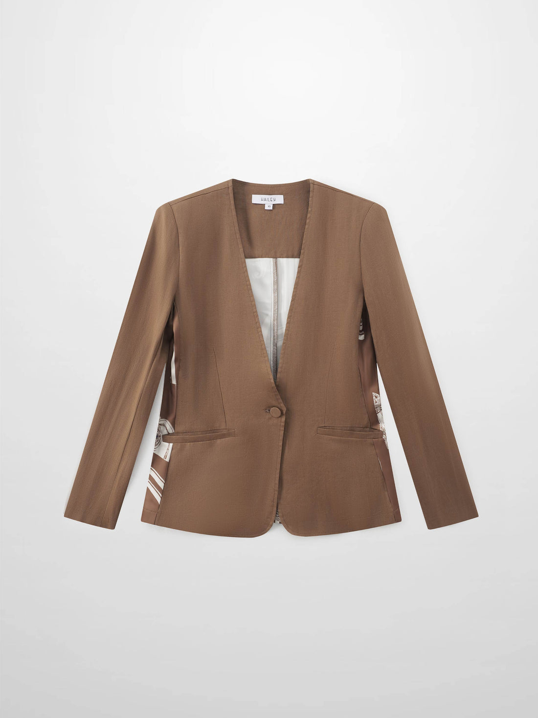 Silky Back Printed Blazer-Brown/Cream