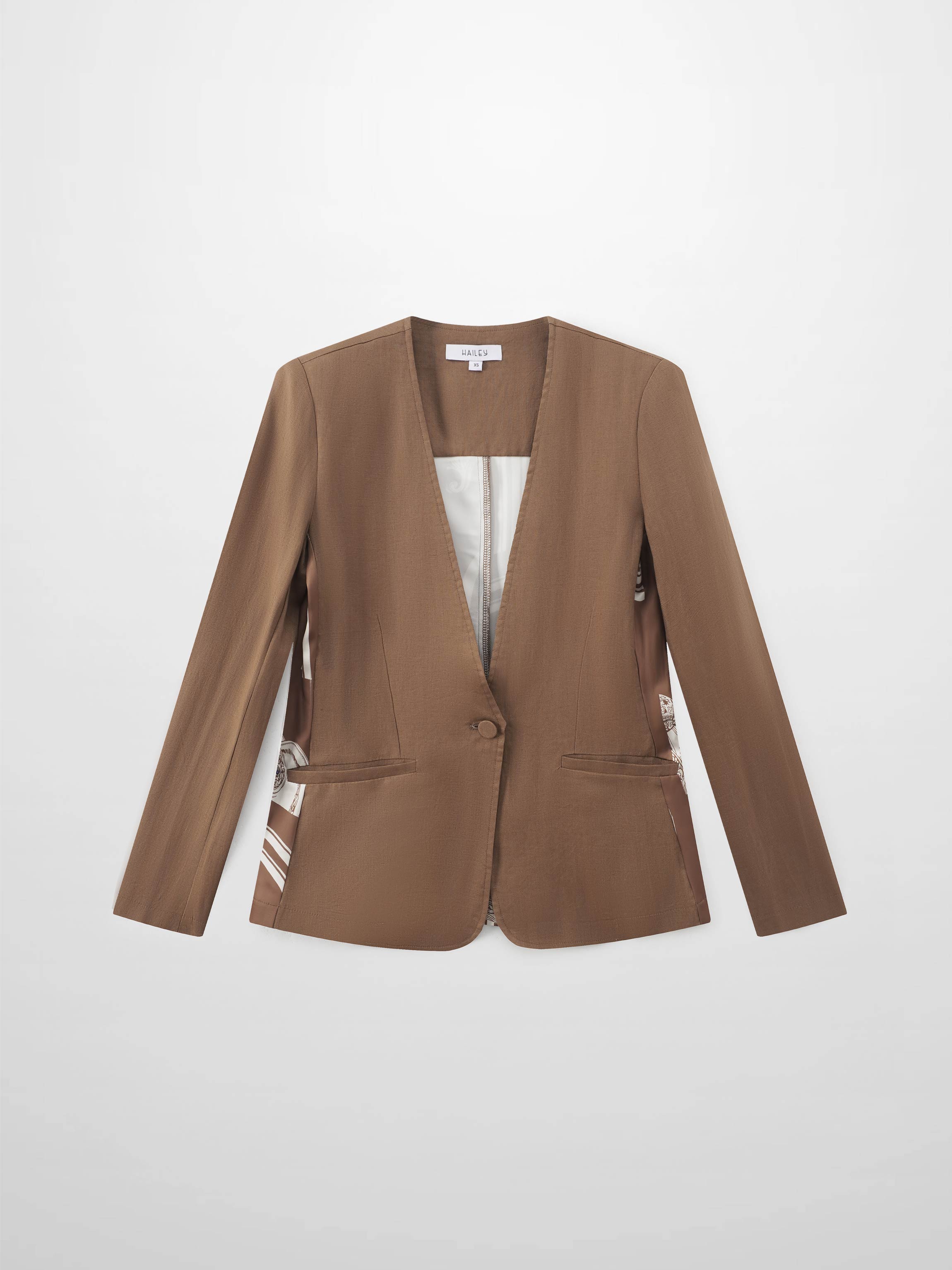 Silky Back Printed Blazer-Brown/Cream