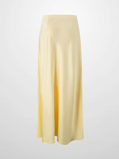 Solid Faux Satin Slip Skirt-Yellow