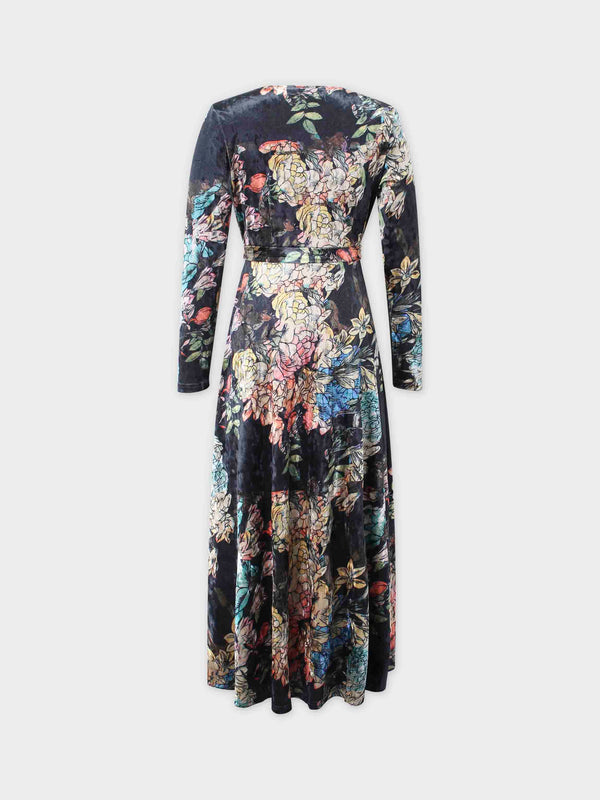 Velvet Wrap Dress - Floral Print