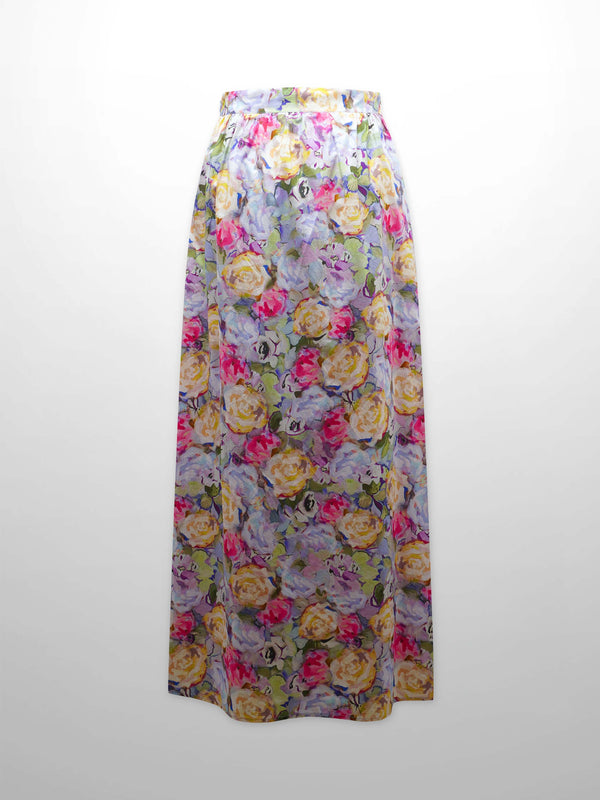Yoke Floral Skirt-Pink/Purple