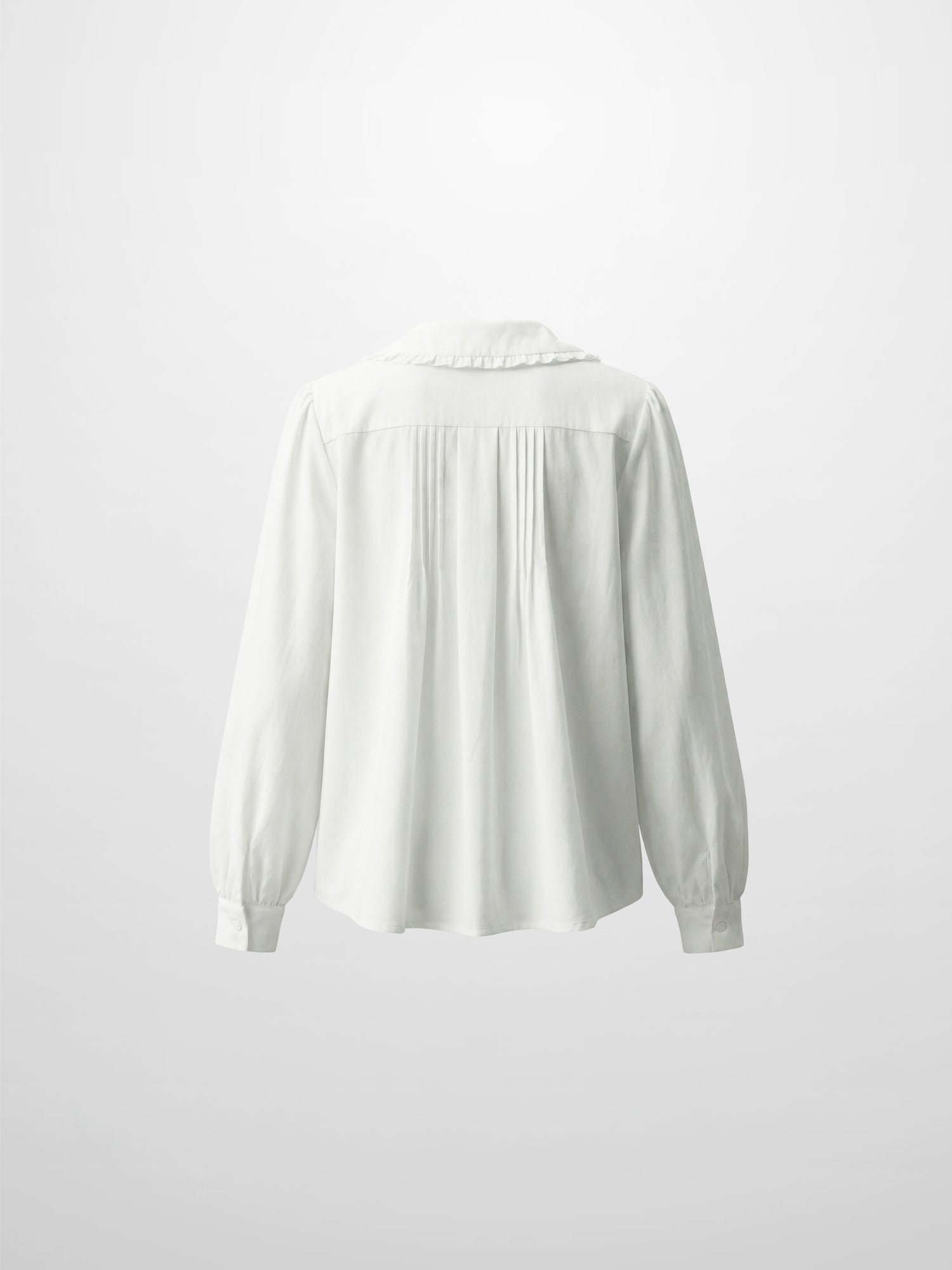 Ruffle Collar Pintuck Pleat Blouse-White