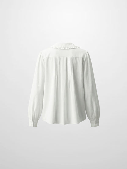 Ruffle Collar Pintuck Pleat Blouse-White