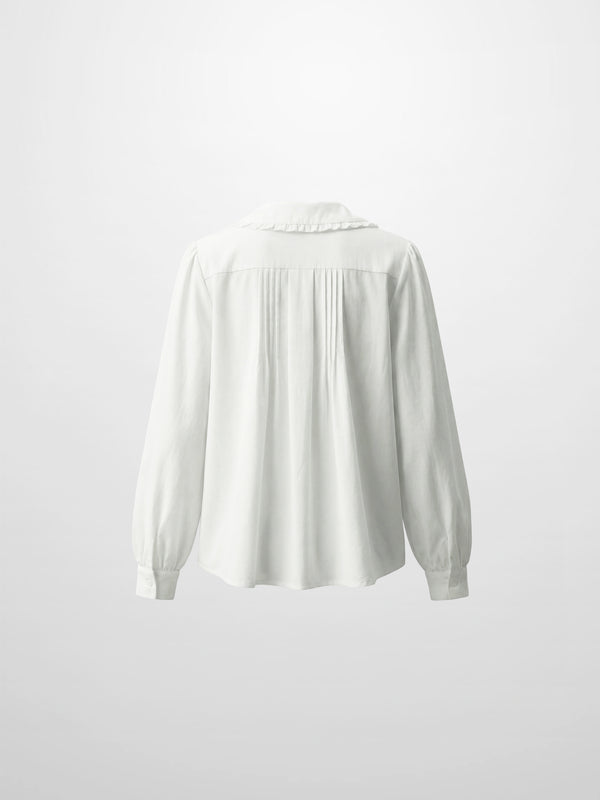 Ruffle Collar Pintuck Pleat Blouse-White