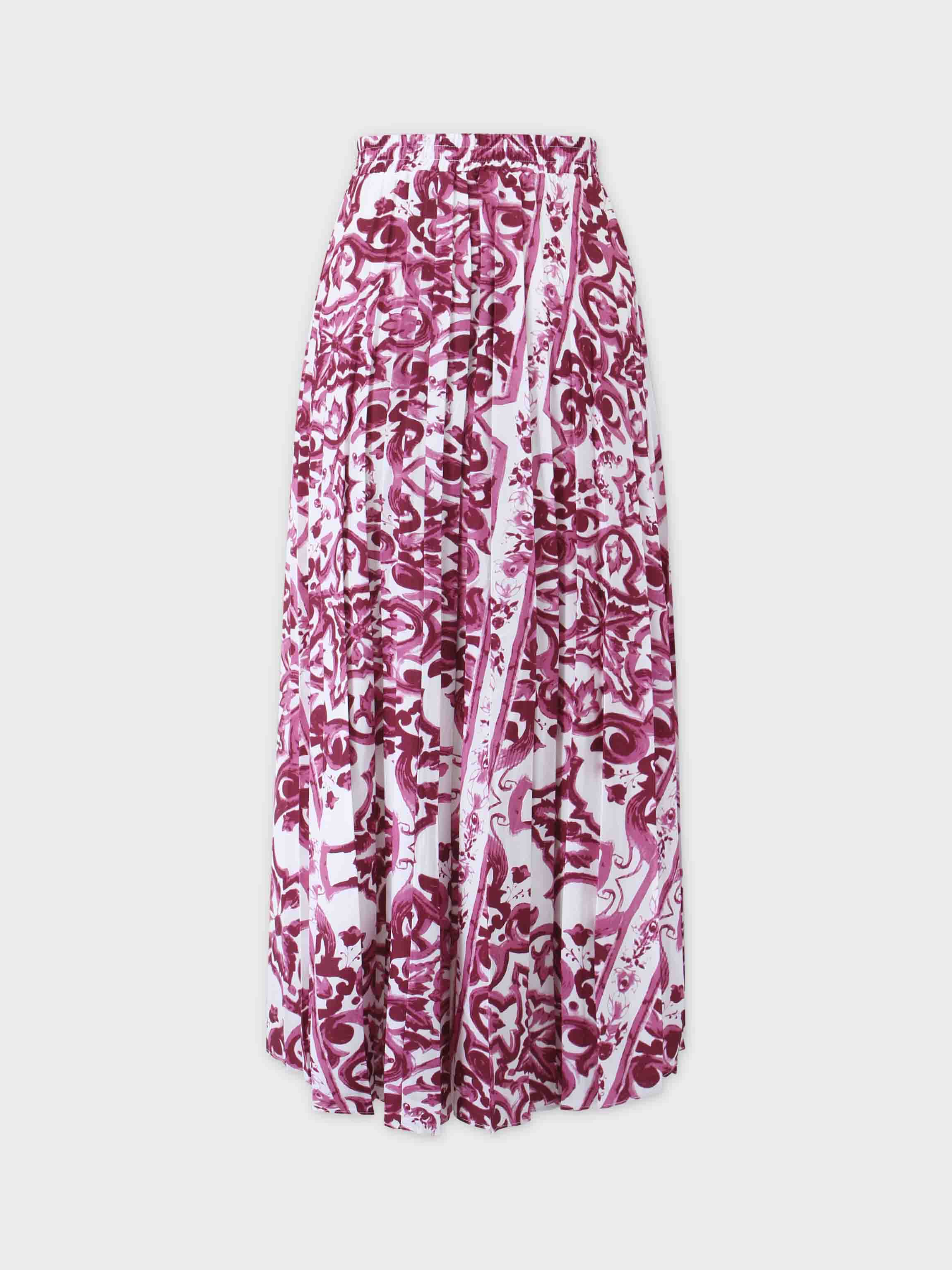 Covered Band Pleated Skirt 37&quot;-Pink Picasso