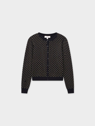 Open Knit Diamond Crew Cardigan-Gold