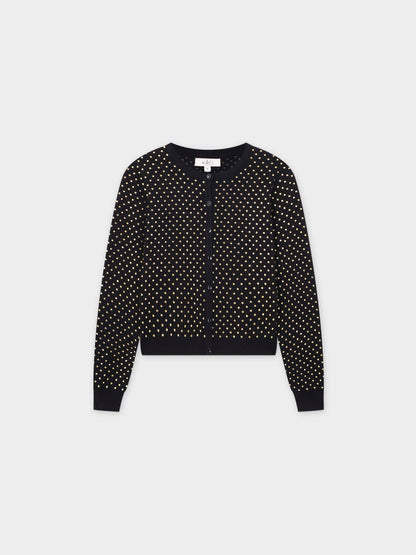 Open Knit Diamond Crew Cardigan-Gold