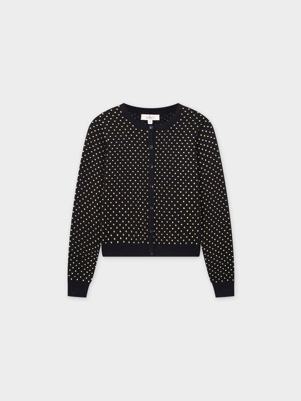 Open Knit Diamond Crew Cardigan-Gold