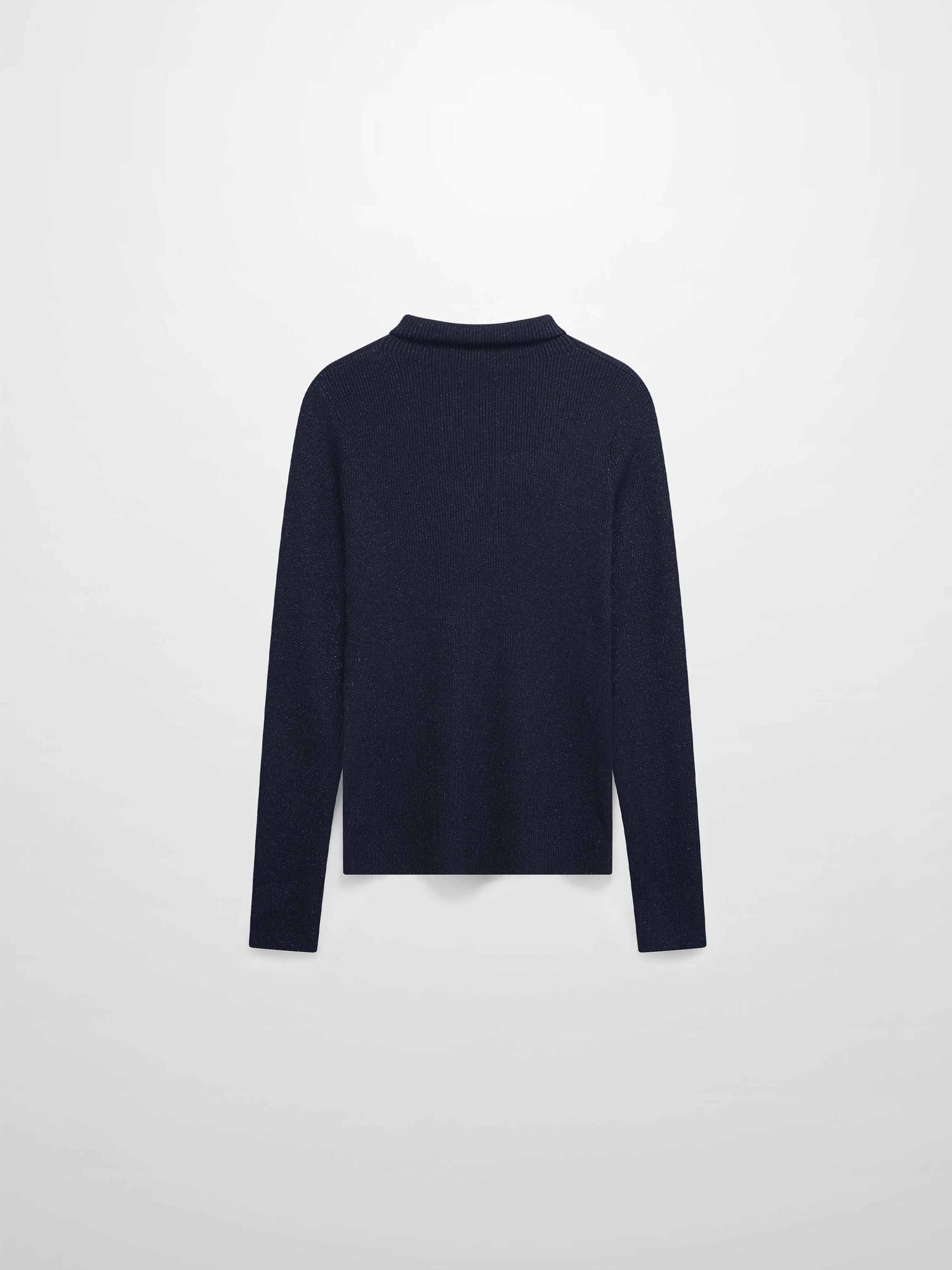 Lurex Ribbed Knit Turtleneck-Navy