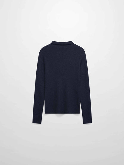 Lurex Ribbed Knit Turtleneck-Navy