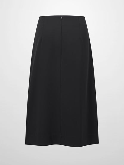 Side Pleat A-Line Short Skirt-Black