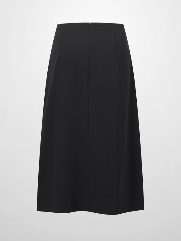 Side Pleat A-Line Short Skirt-Black