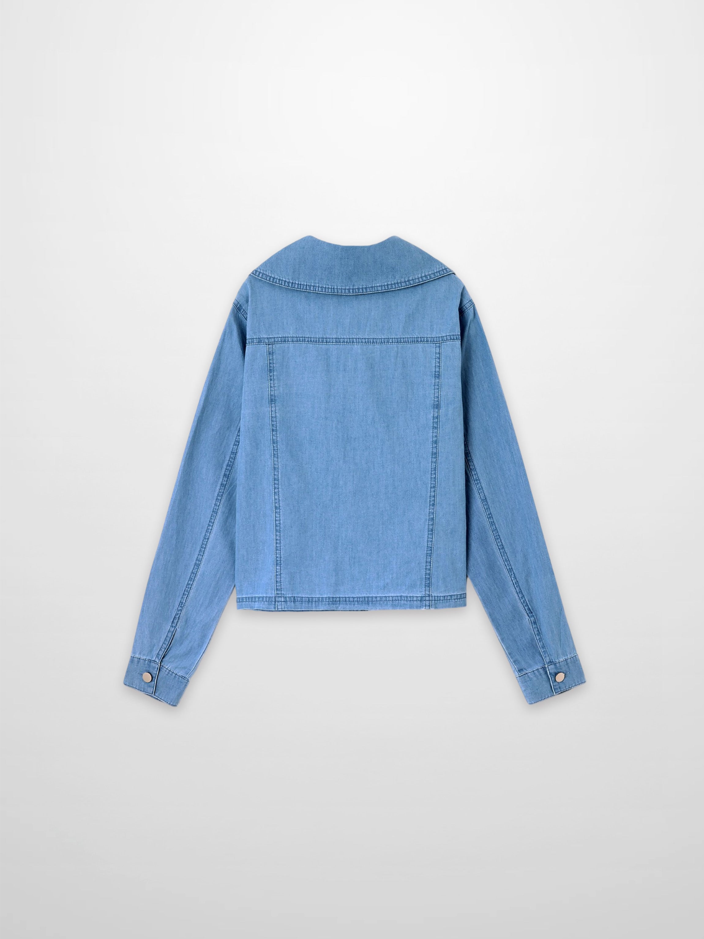 Boxy Denim Collared Top-Light Blue