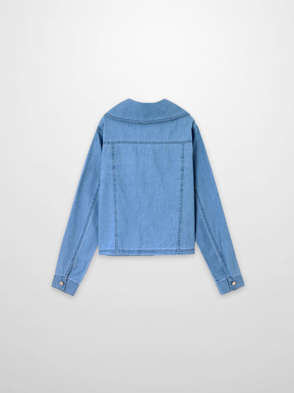 Boxy Denim Collared Top-Light Blue