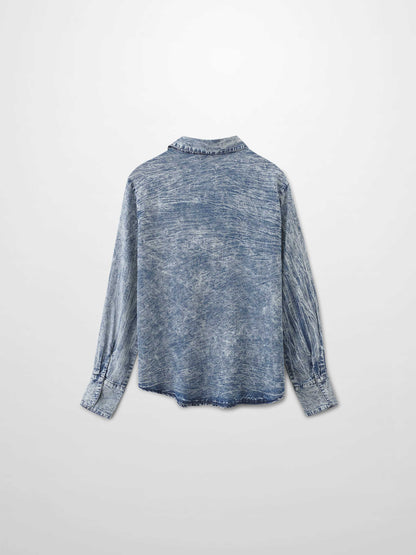 Denim Button Down Blouse-Washed Blue