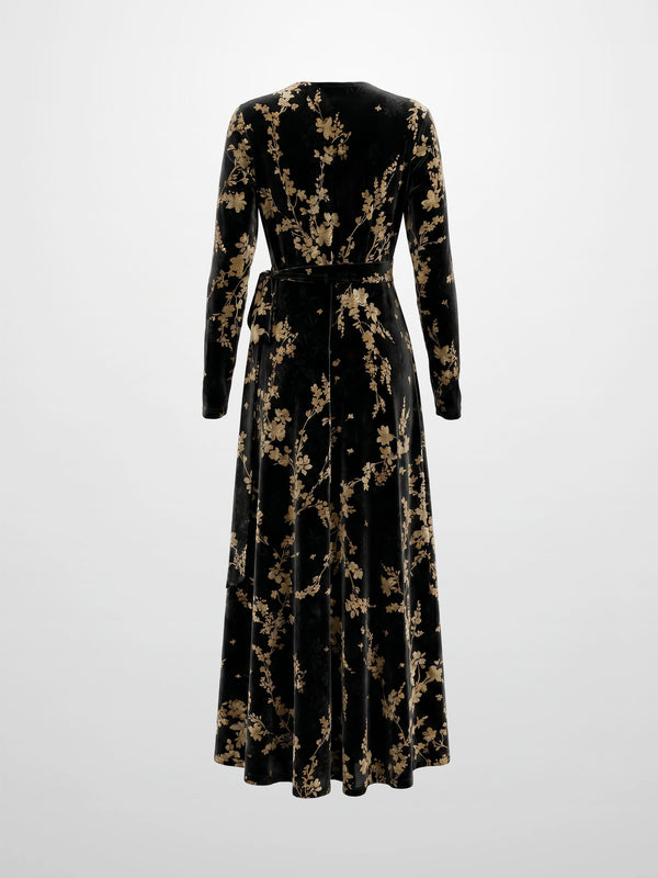 Velvet Wrap Dress - Taupe Floral