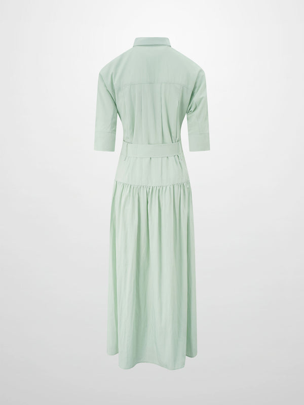 Cotton Yoke Gathered Dress-Mint