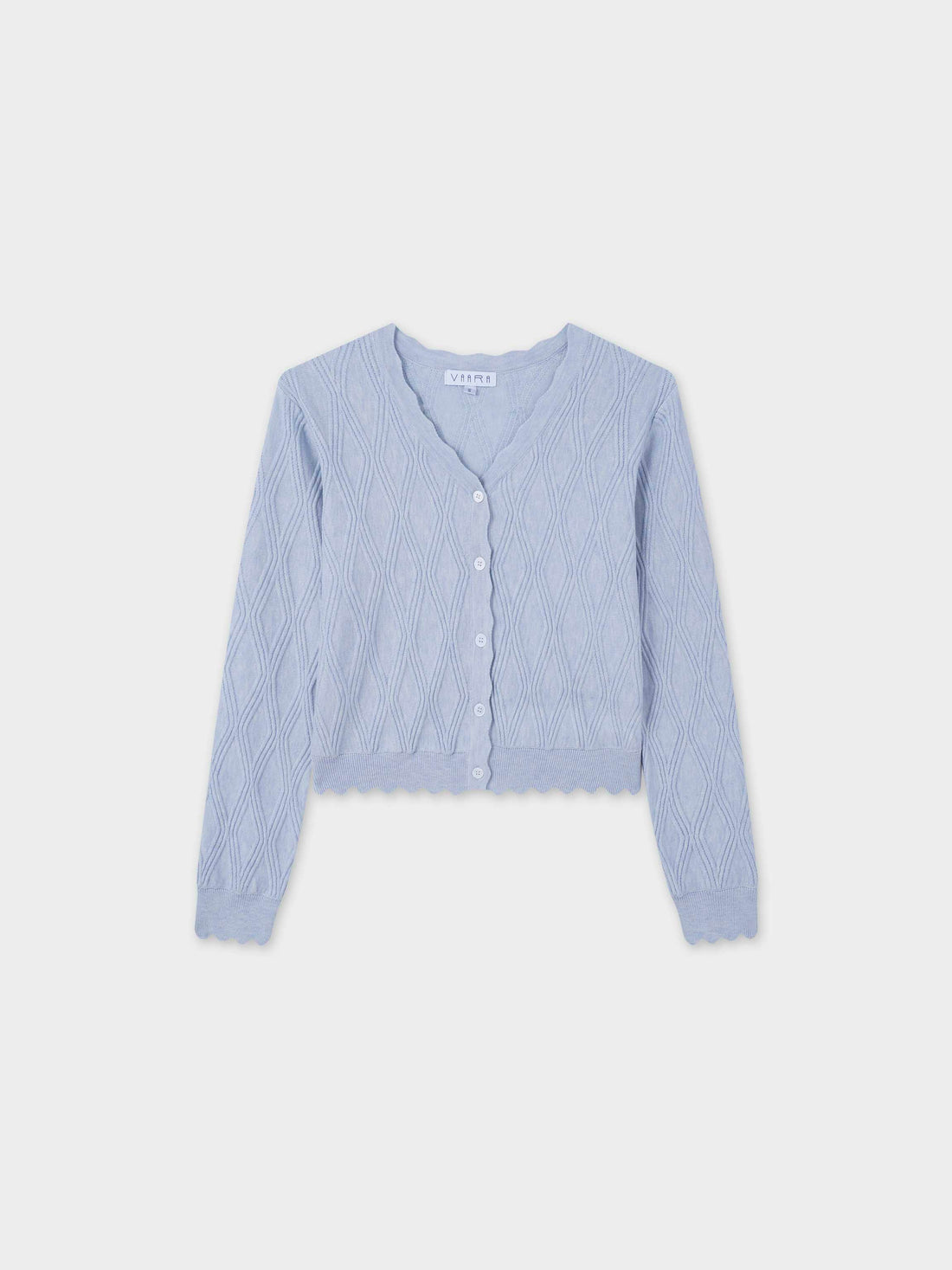 Scalloped Edge Cardigan-Light Blue Heather