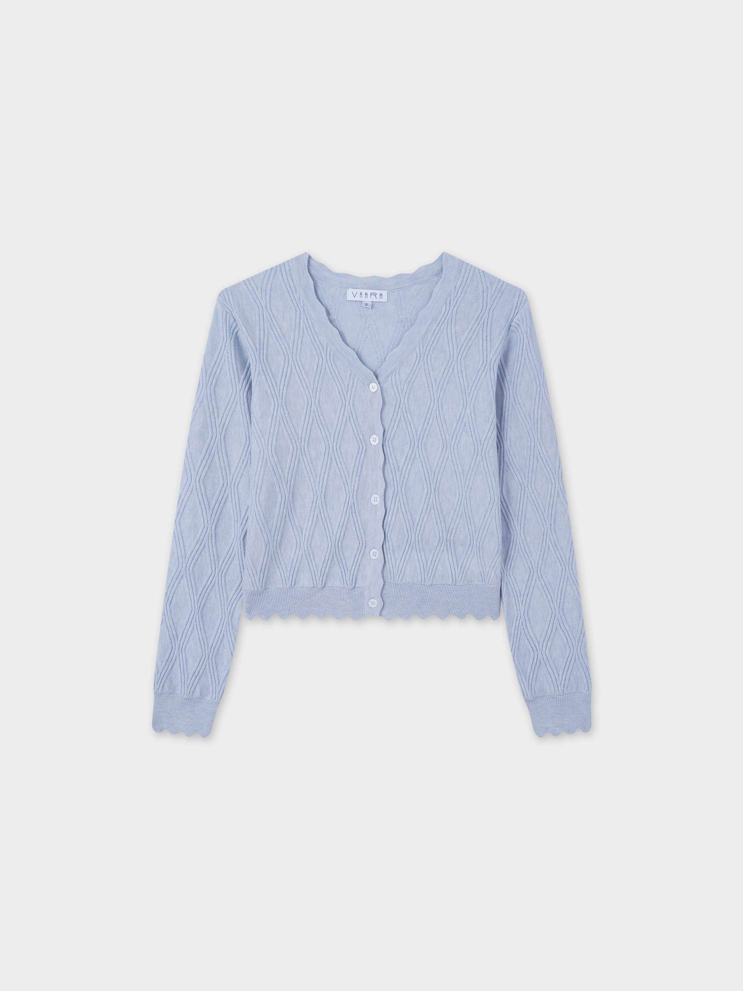 Scalloped Edge Cardigan-Light Blue Heather