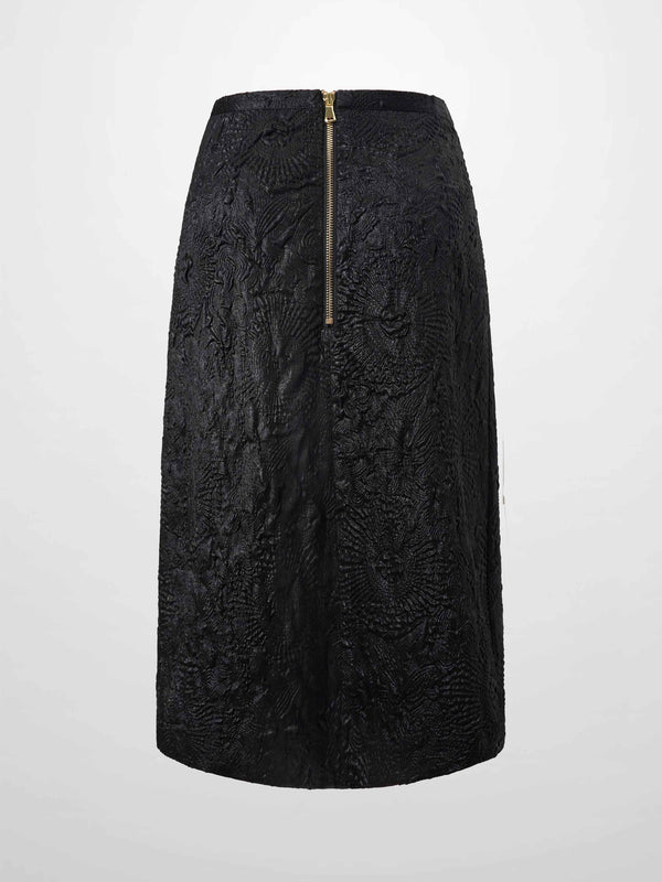 Embossed Inverted Pleat Skirt-Black