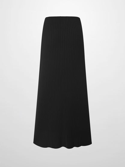 Ribbed Knit Maxi Skirt - Black