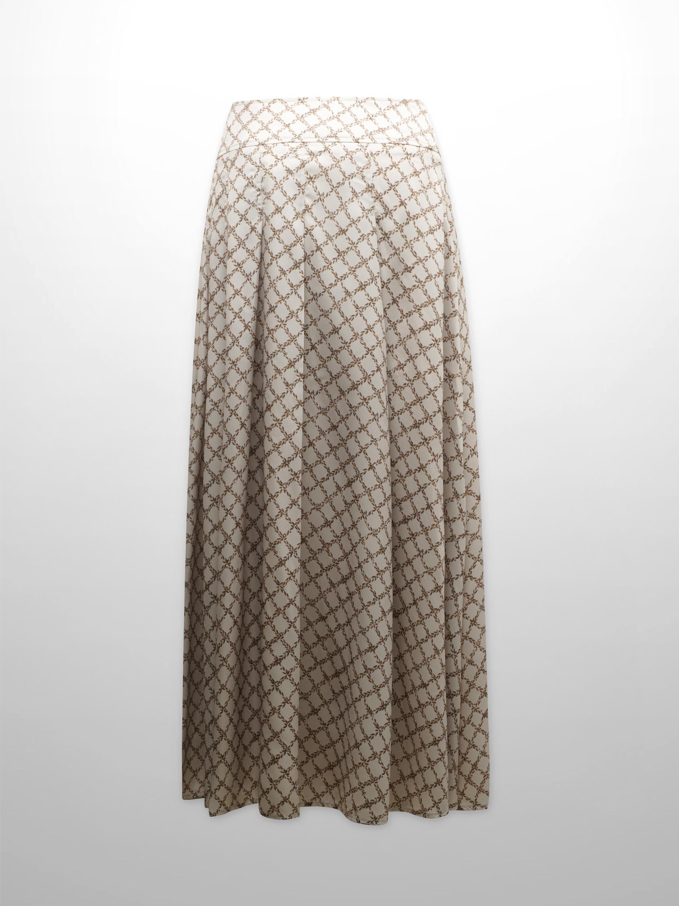 Yoke Printed Pleated Skirt-Diamond Leaves