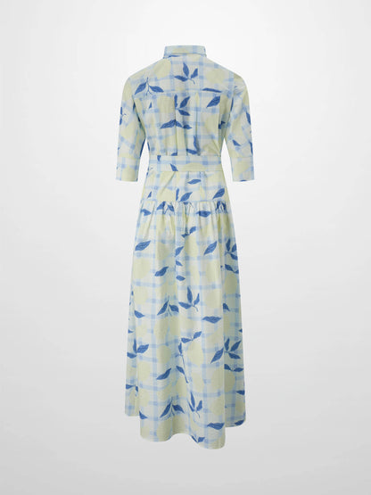 Yoke Gathered Belted Shirtdress-Lots of Lemon