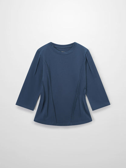 Pleat Seam T-shirt-Denim Blue