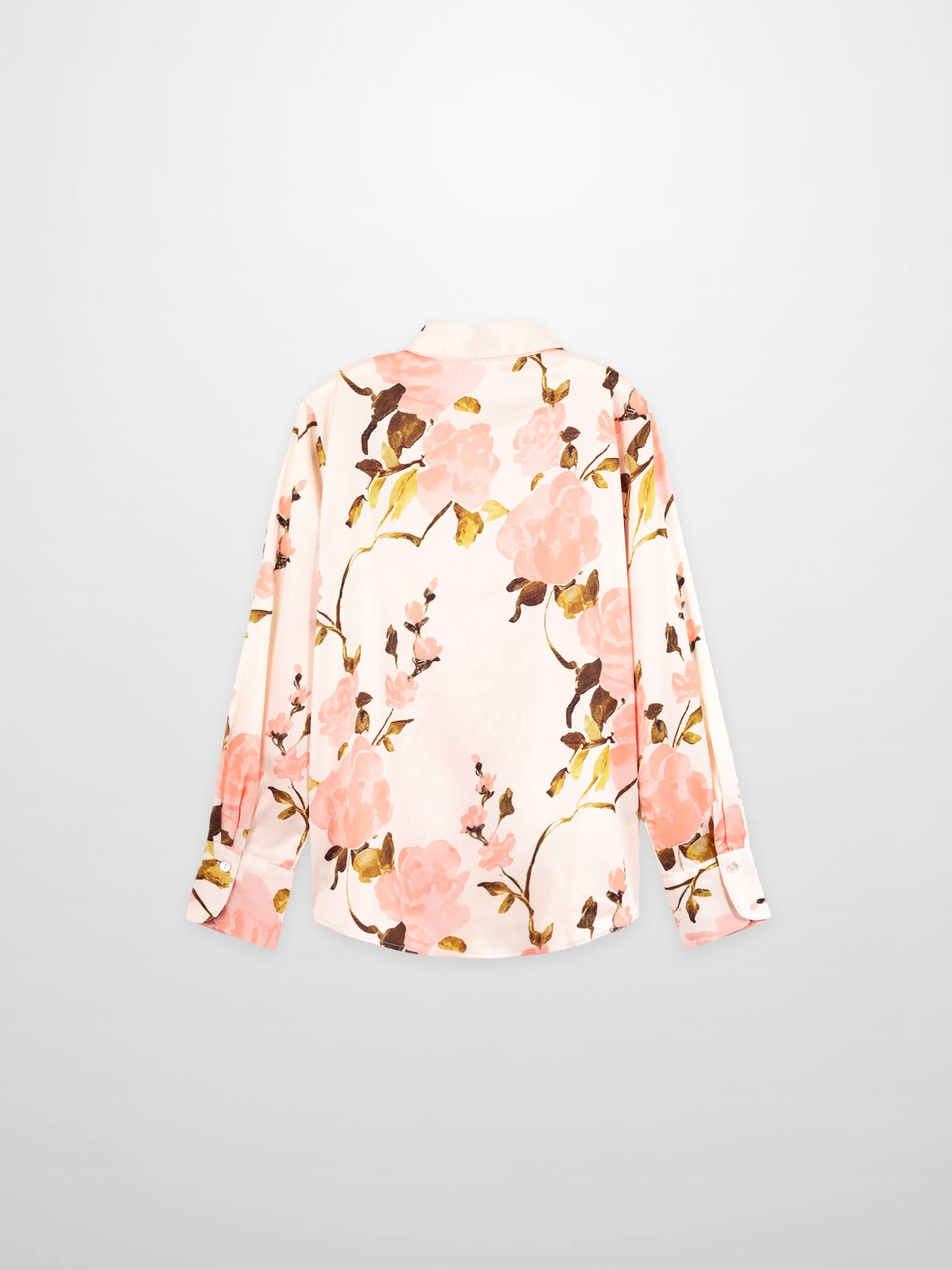 Button Down Faux Satin Blouse-Peach Floral