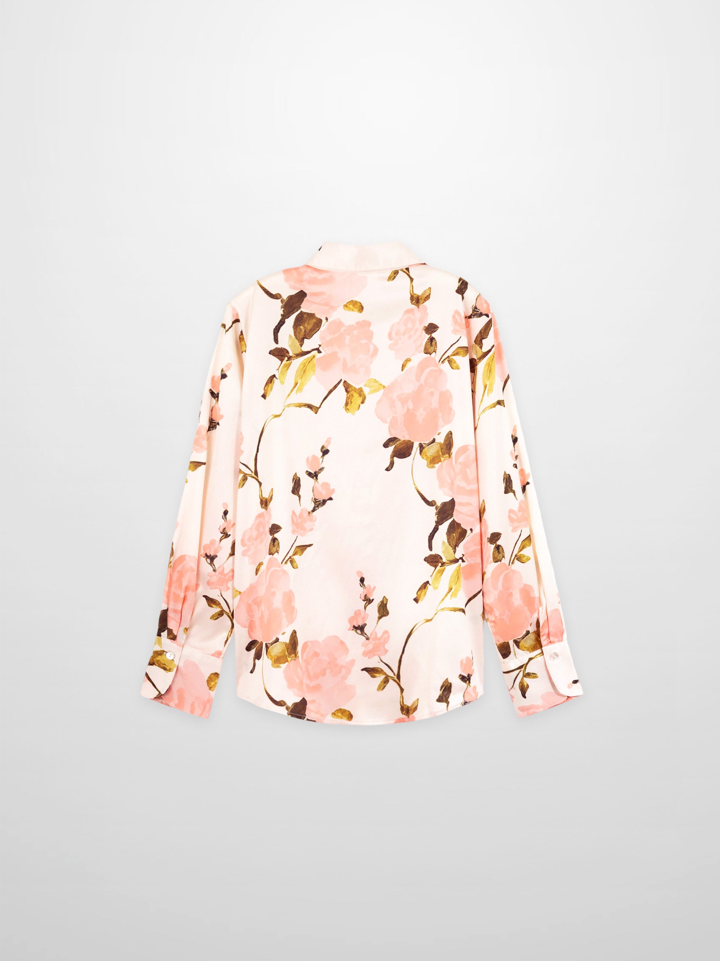 Button Down Faux Satin Blouse-Peach Floral