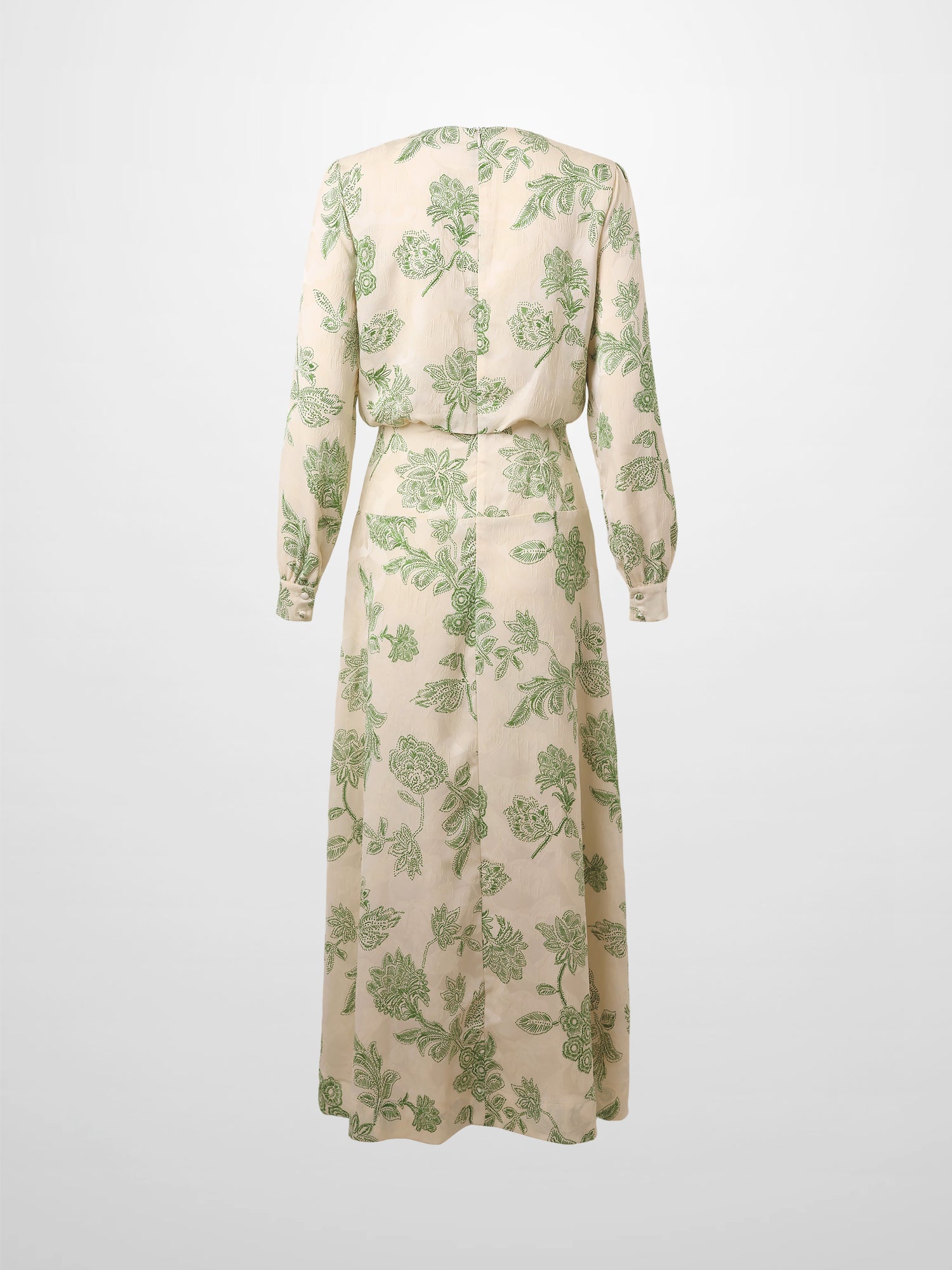 Waist Yoke Dress-Green Sketch Flower