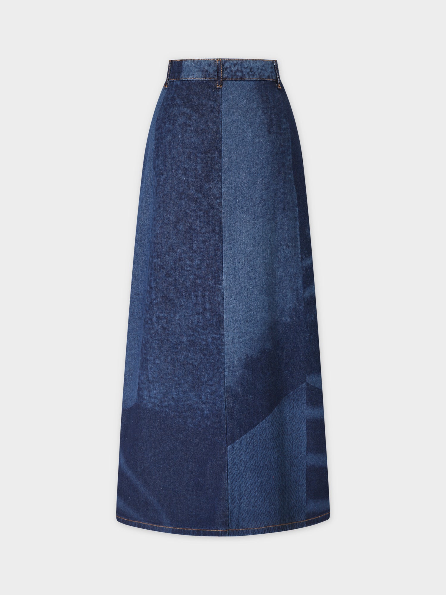 Denim Maxi Skirt Patchwork-Blue