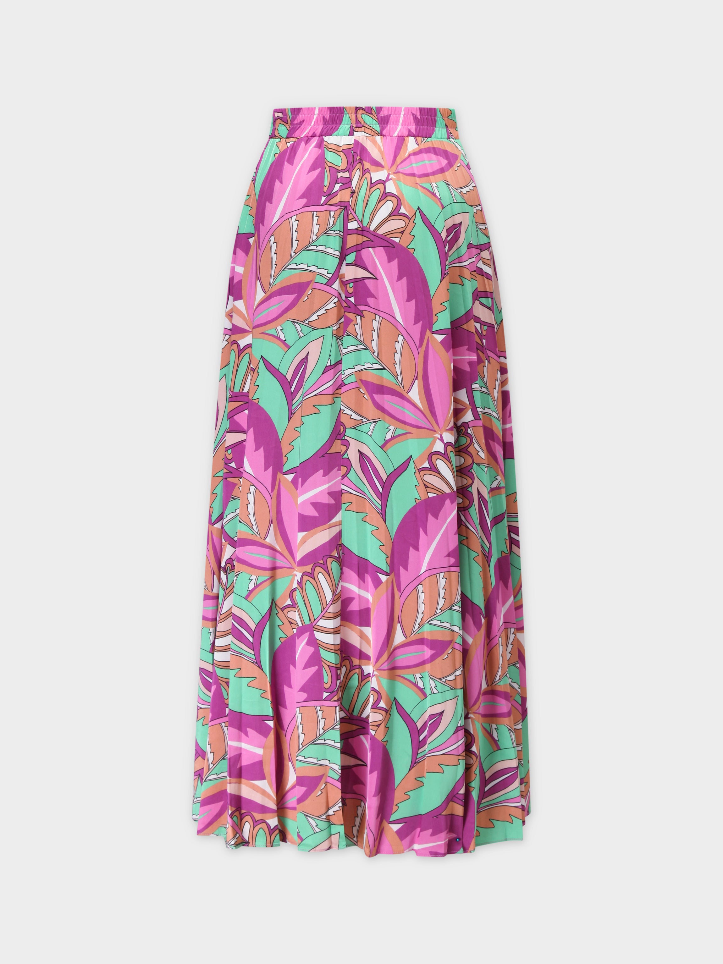 Covered Band Pleated Skirt 37&quot;-Pink Tropics