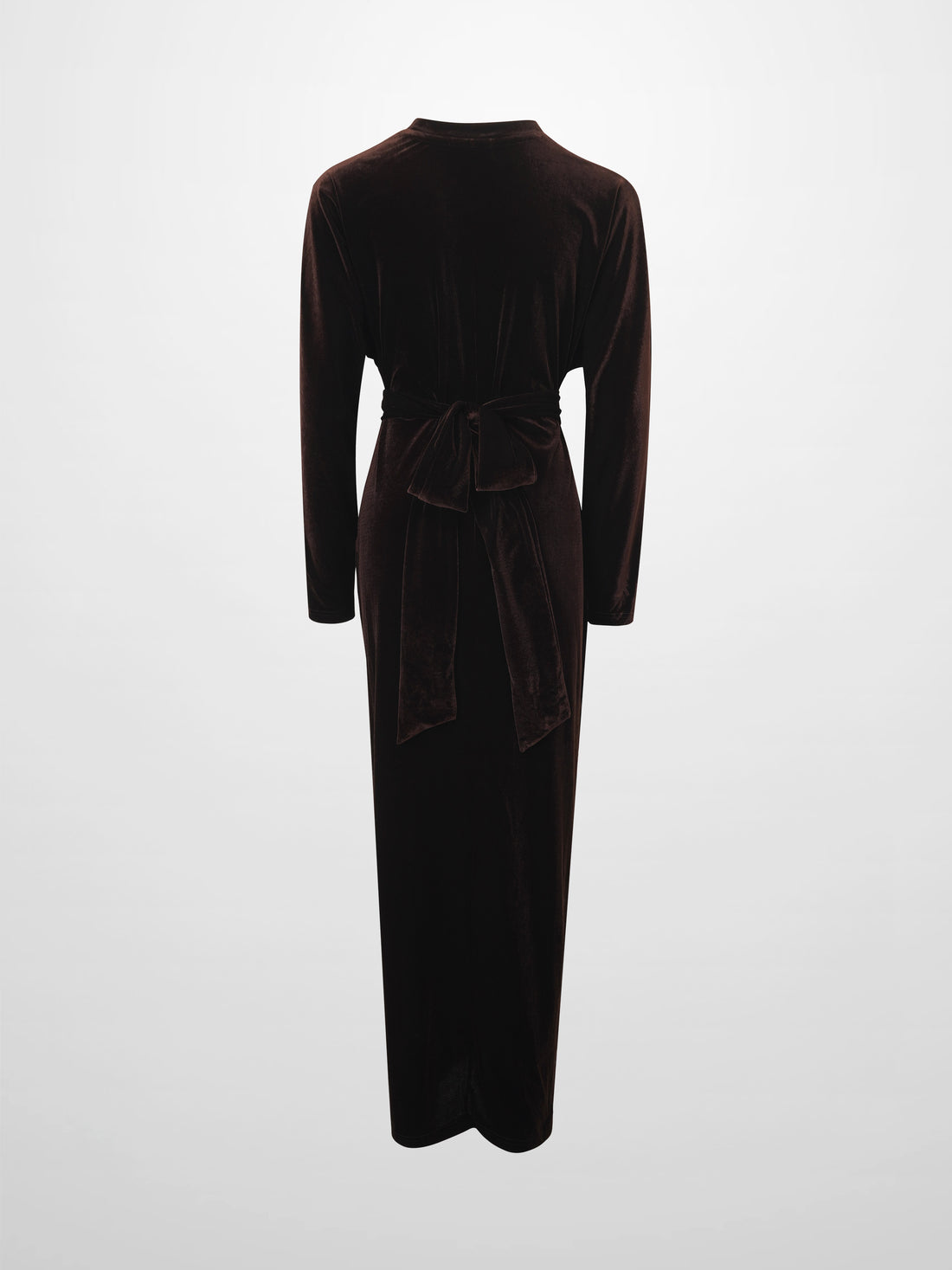 Velour Wrap Tie Maxi Dress-Brown