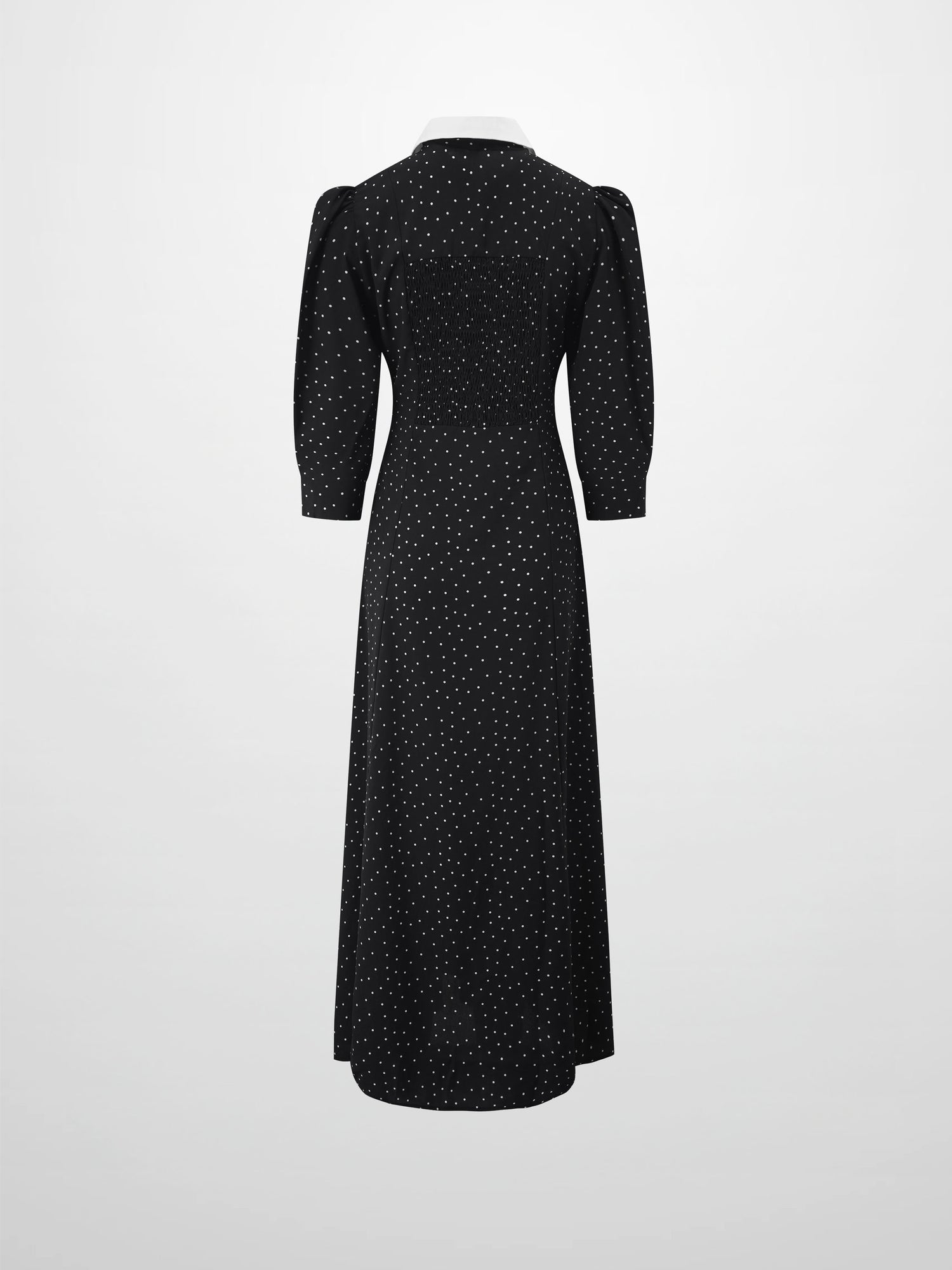 Collared Ruched Back Shirtdress-Polka Dot