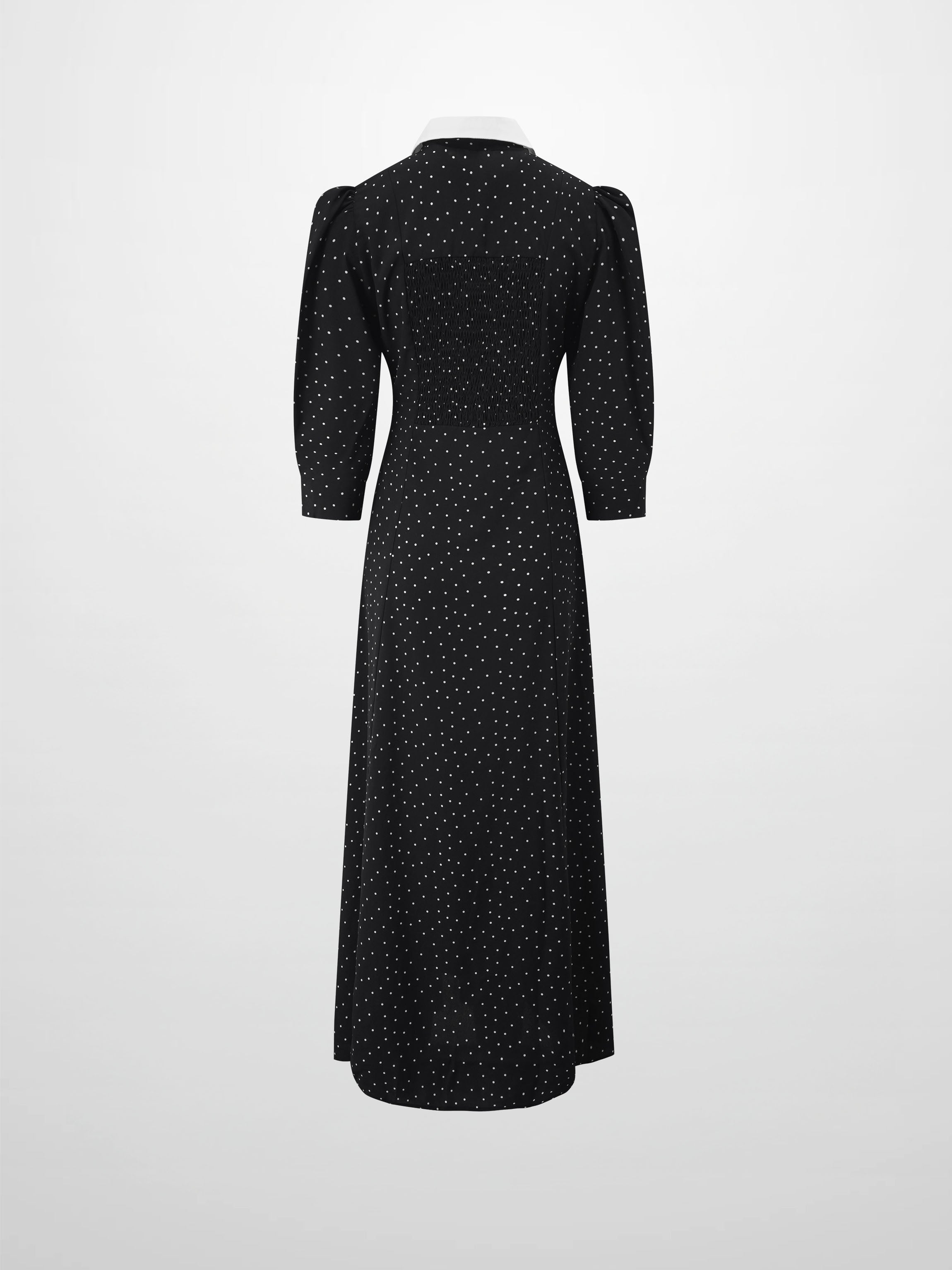 Collared Ruched Back Shirtdress-Polka Dot