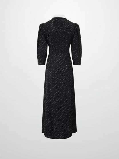 Collared Ruched Back Shirtdress-Polka Dot