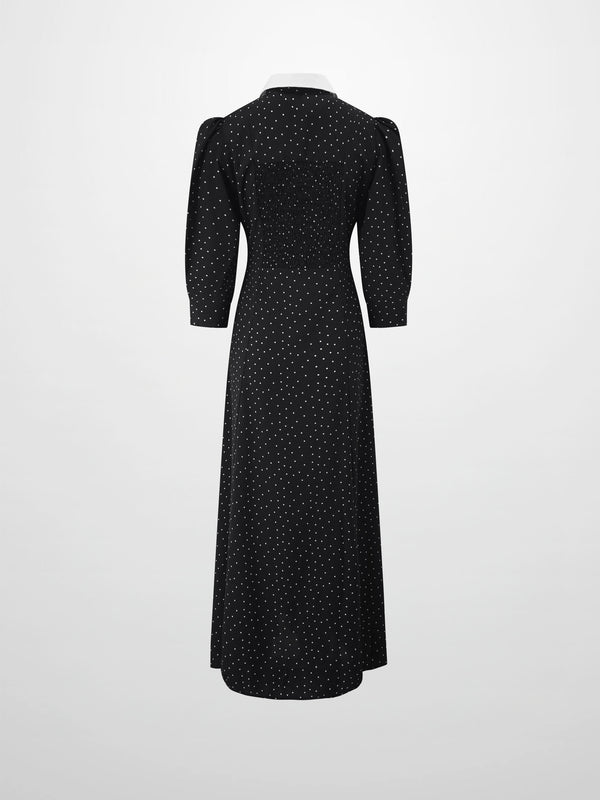 Collared Ruched Back Shirtdress-Polka Dot