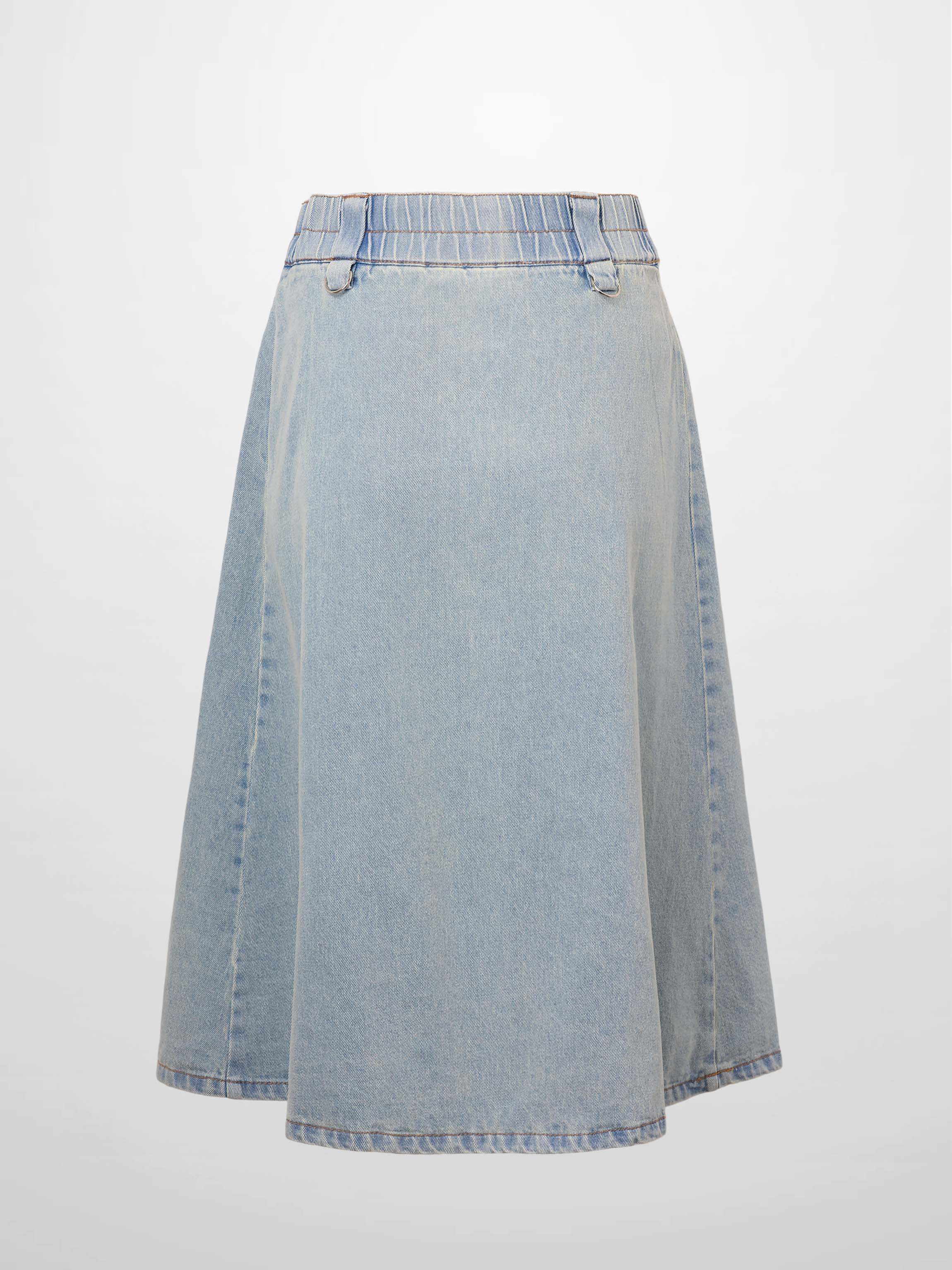 Buckle Design Denim Skirt-Blue