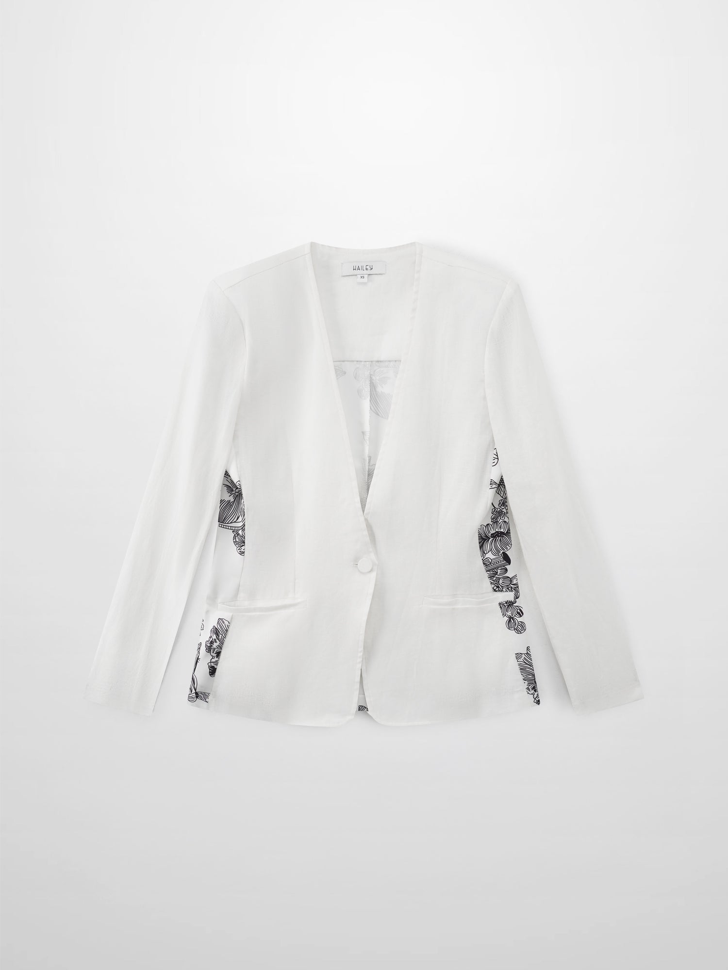 Silky Back Printed Blazer-White/Black