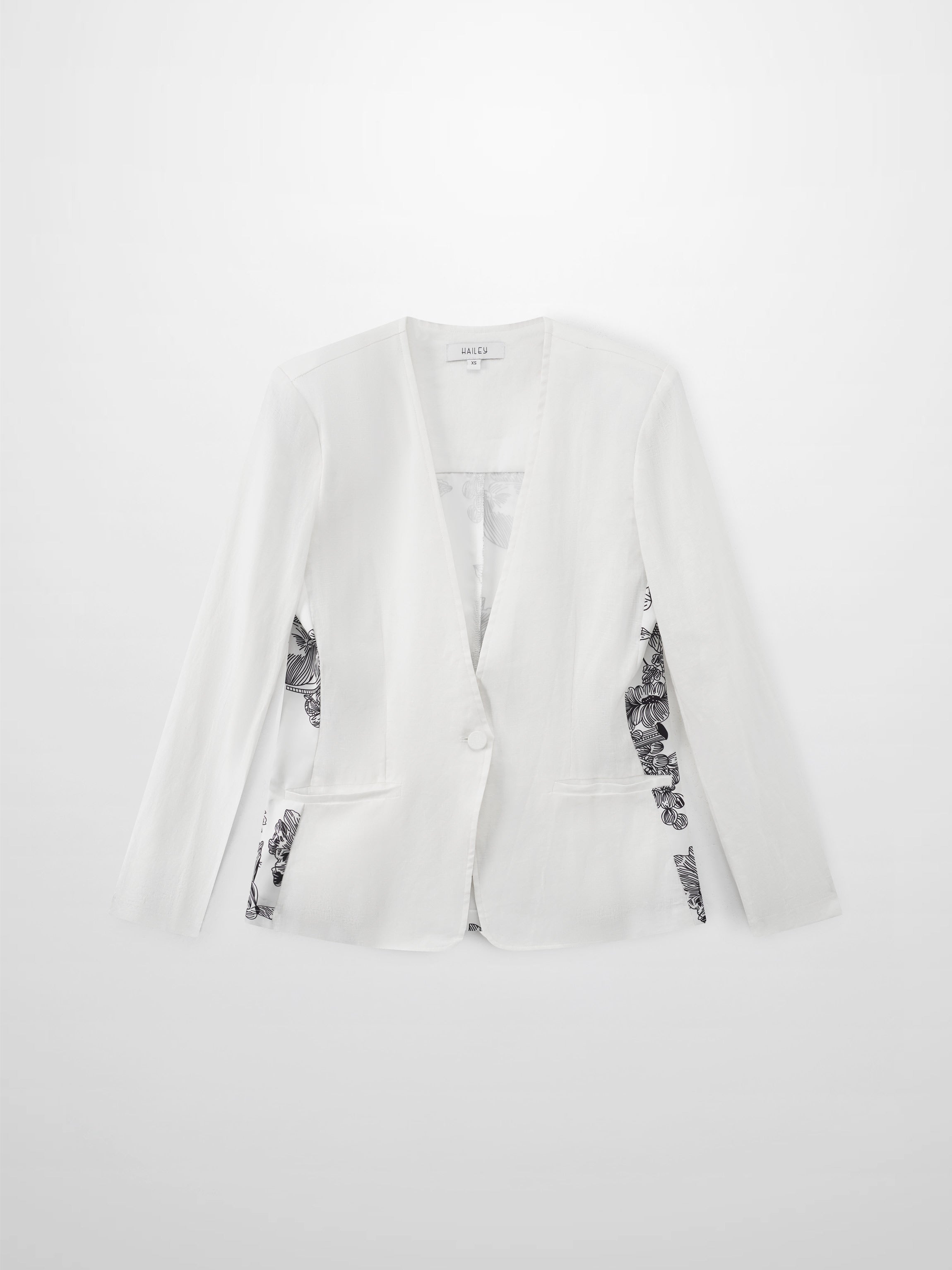 Silky Back Printed Blazer-White/Black