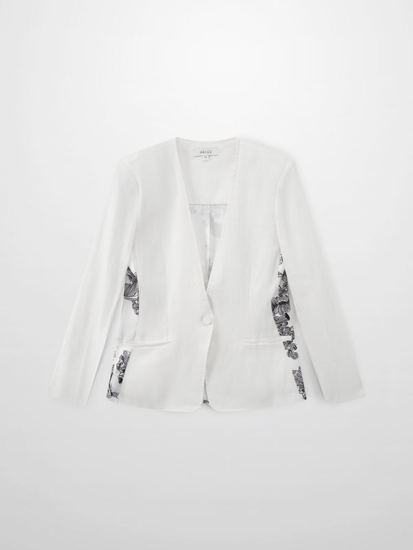 Silky Back Printed Blazer-White/Black