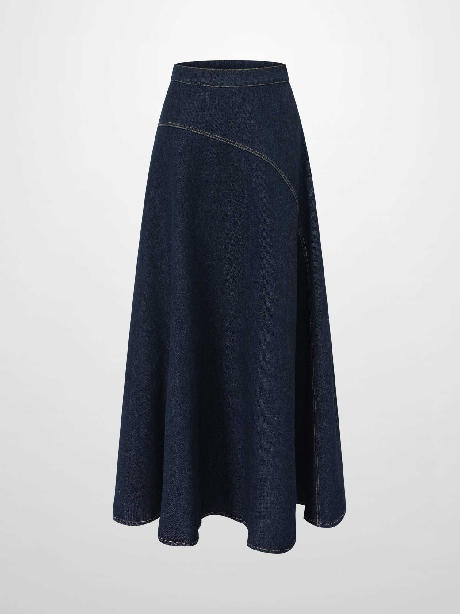 Curved Stitch Design Denim Skirt-Dark Blue