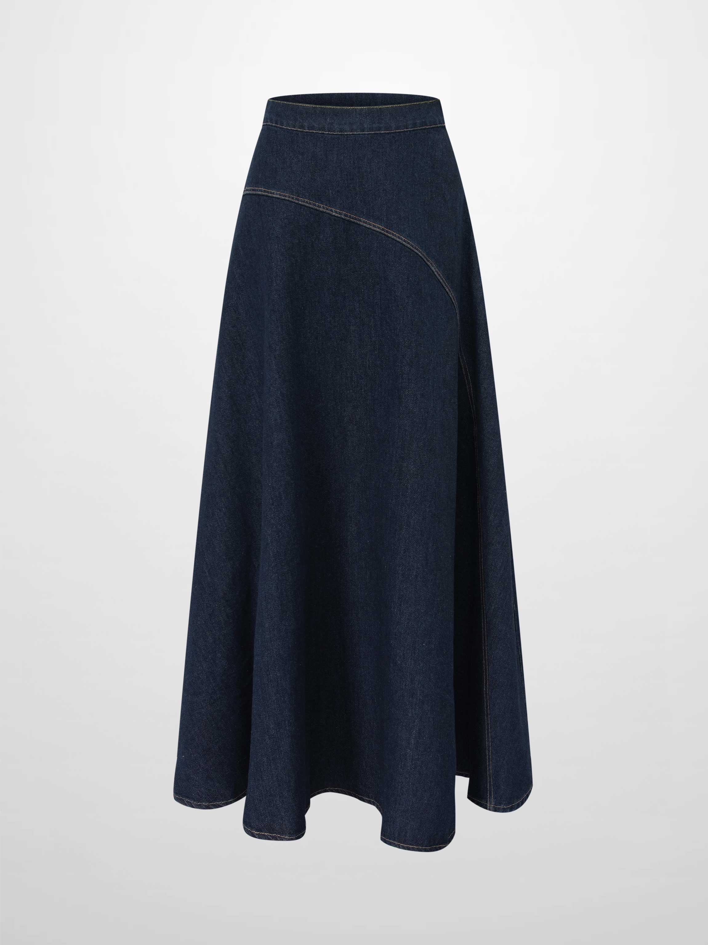 Curved Stitch Design Denim Skirt-Dark Blue