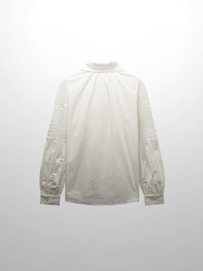 Pleated Sleeve Detail Blouse-White