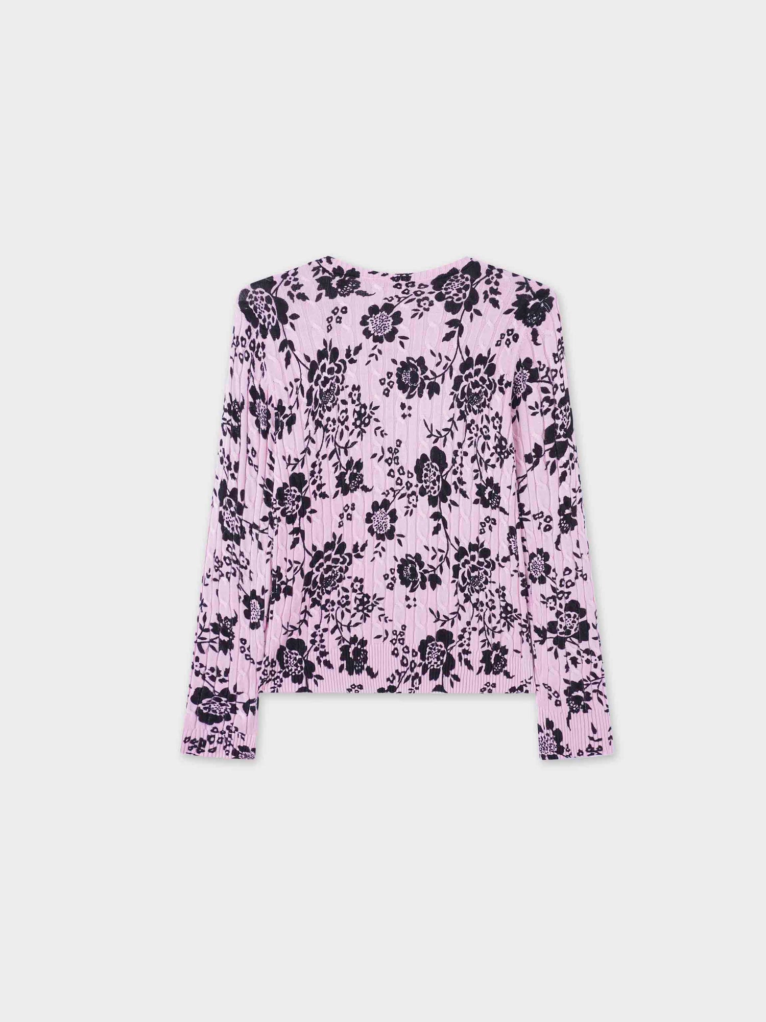 Printed Cable Knit Sweater-Pink/Black Floral