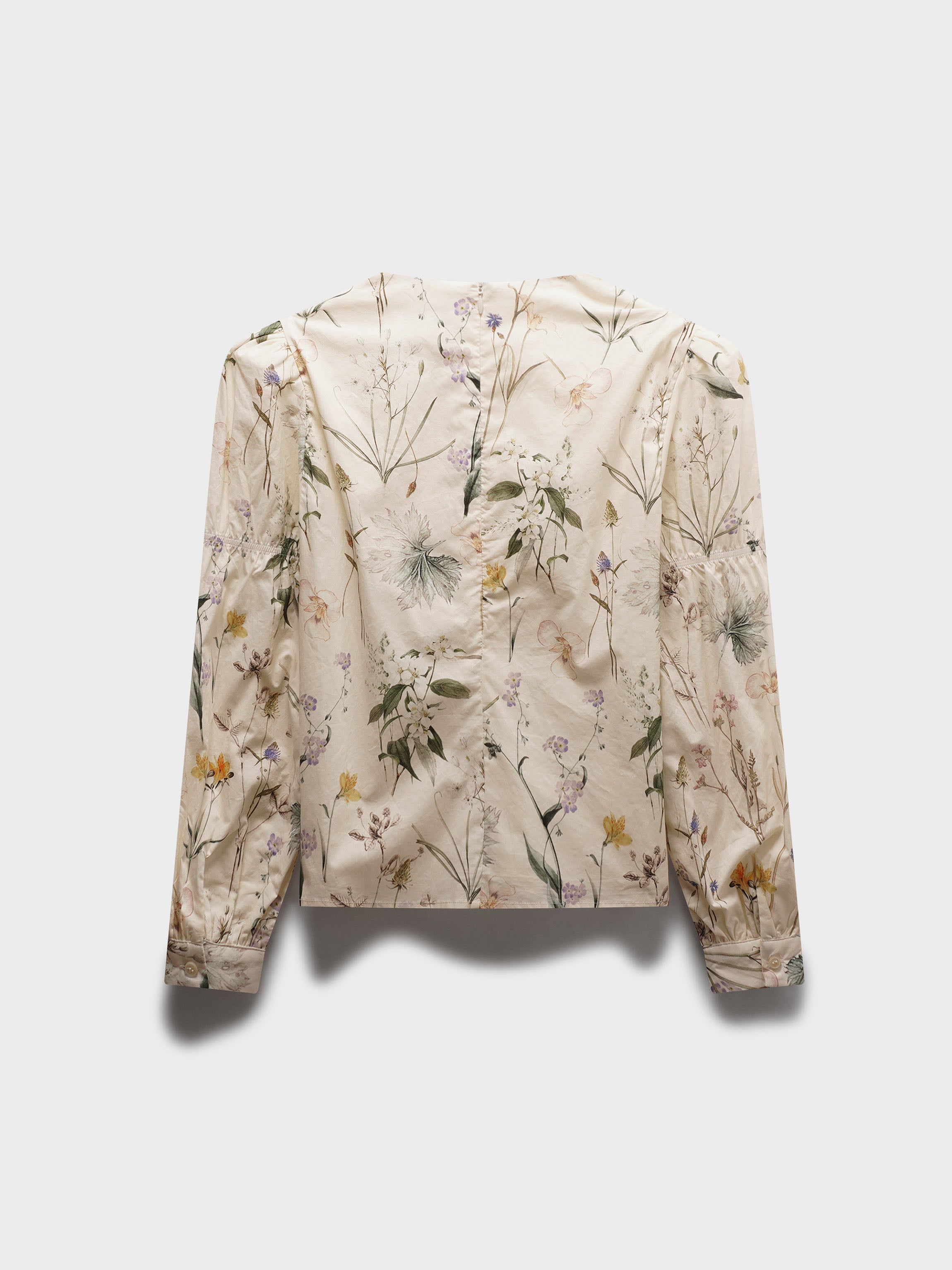 High V Puff Sleeve Top-Antique Floral