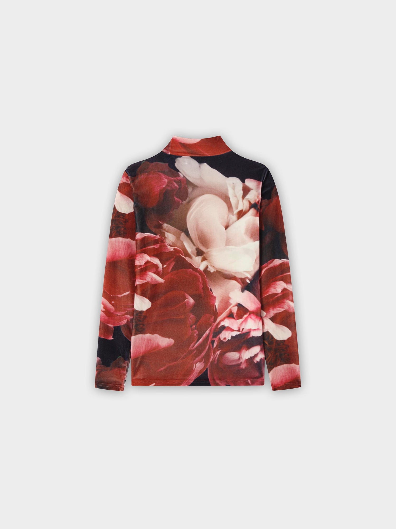 Velvet Floral Printed Turtleneck-Floral