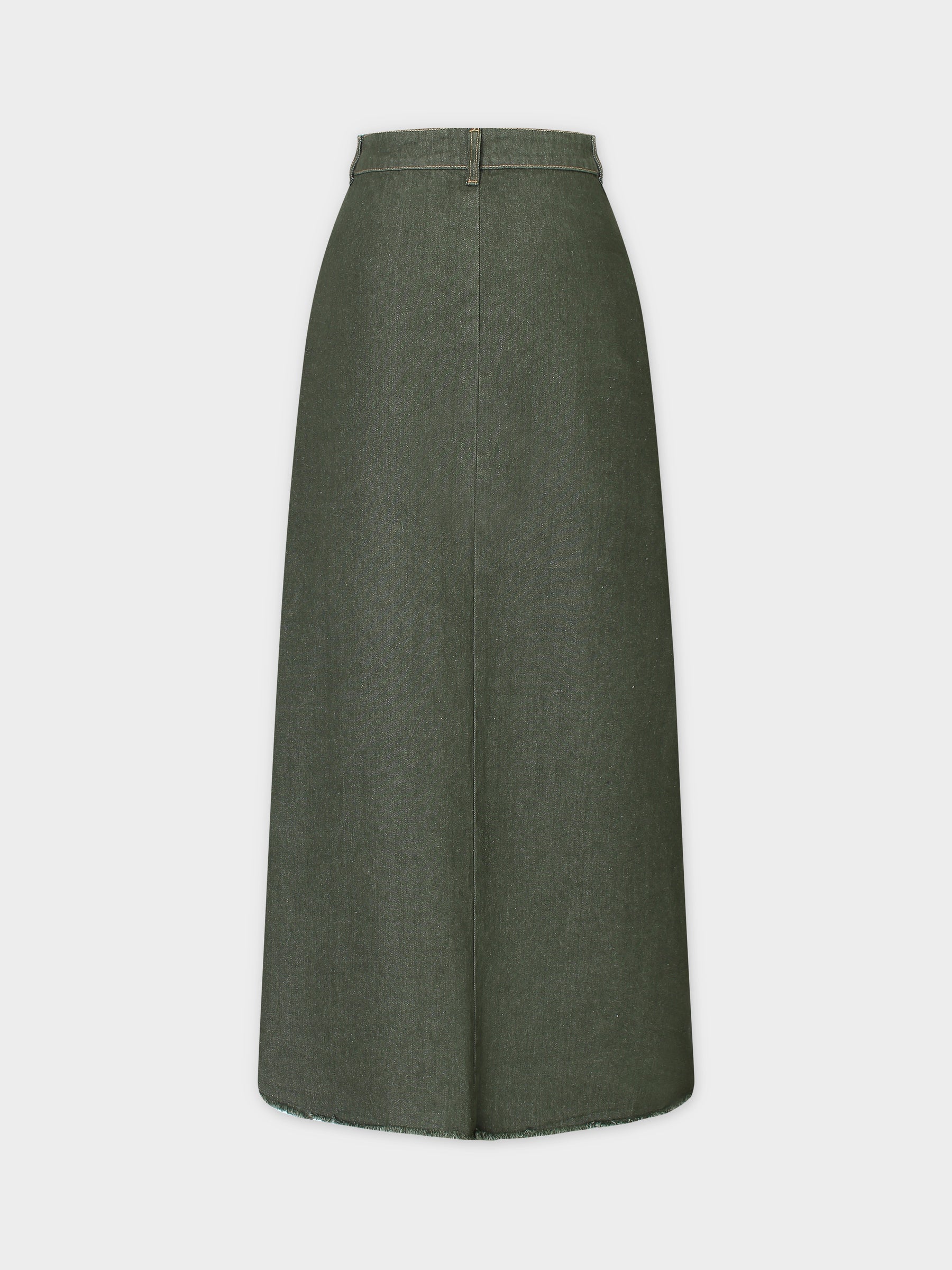 Button Down Fringe Skirt-Olive